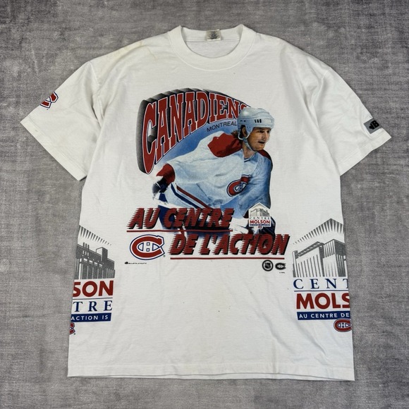 bulletin Other - Vtg Montreal Canadiens Shirt Mens Large White 90s Bulletin Wrap Around AOP NHL